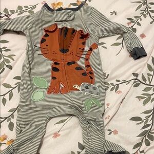 Gerber Gray and Orange One Piece Footies with Playful Tiger Design